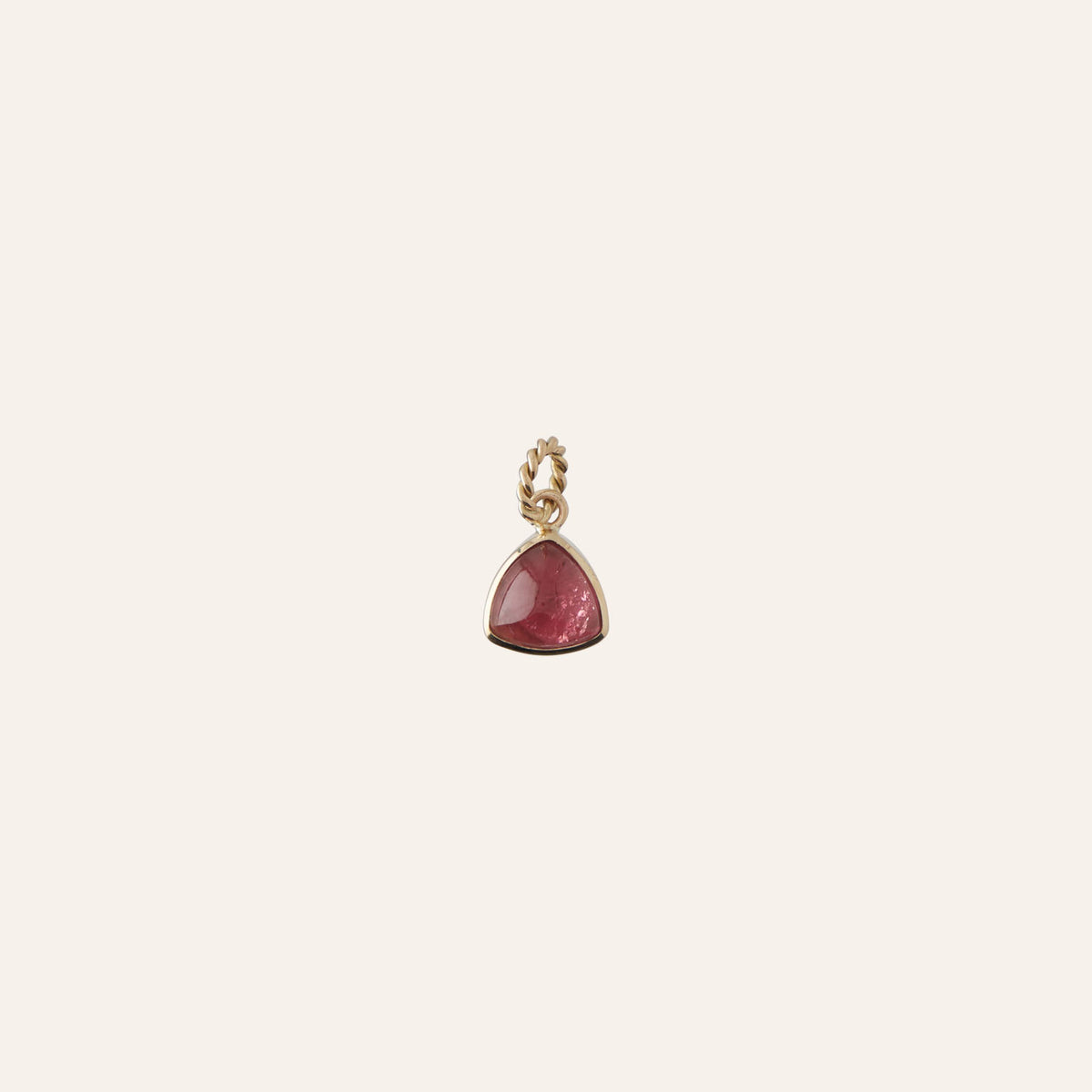 14K Pink Tourmaline Triangular Cabochon Charm