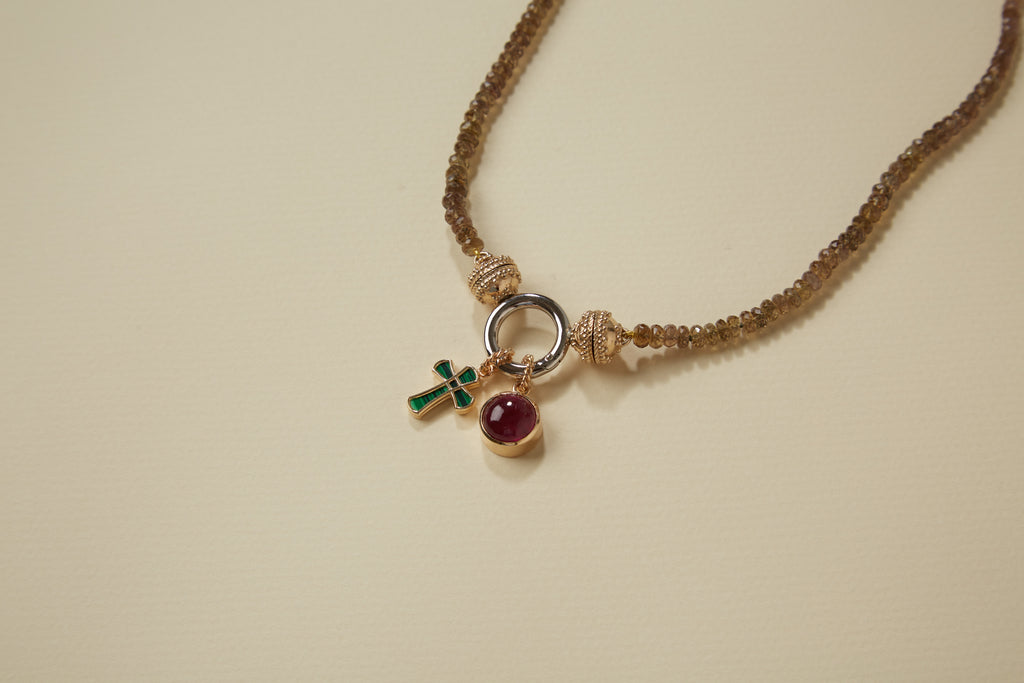 14K Green Malachite Cross Charm
