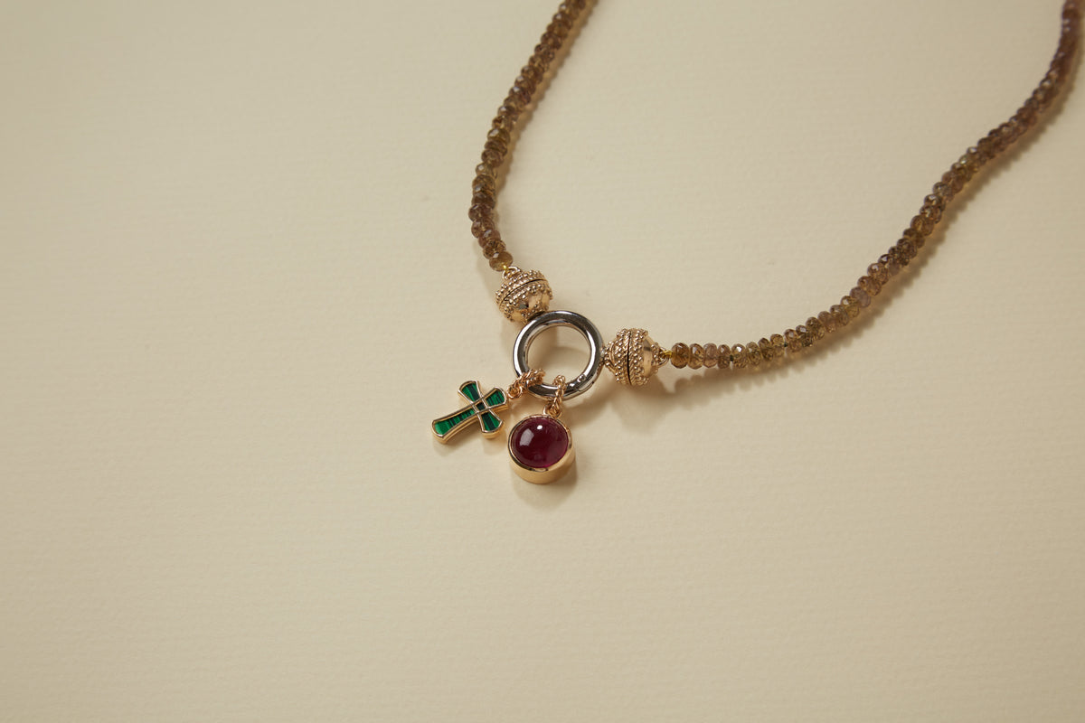14K Green Malachite Cross Charm