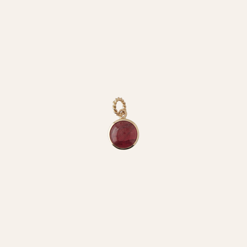14K Pink Tourmaline Round Cabochon Charm