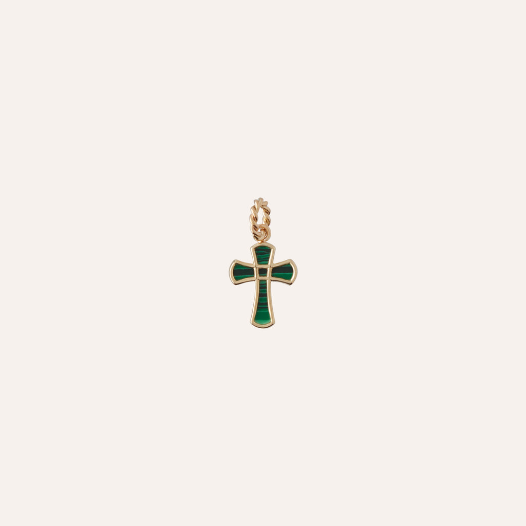 14K Green Malachite Cross Charm