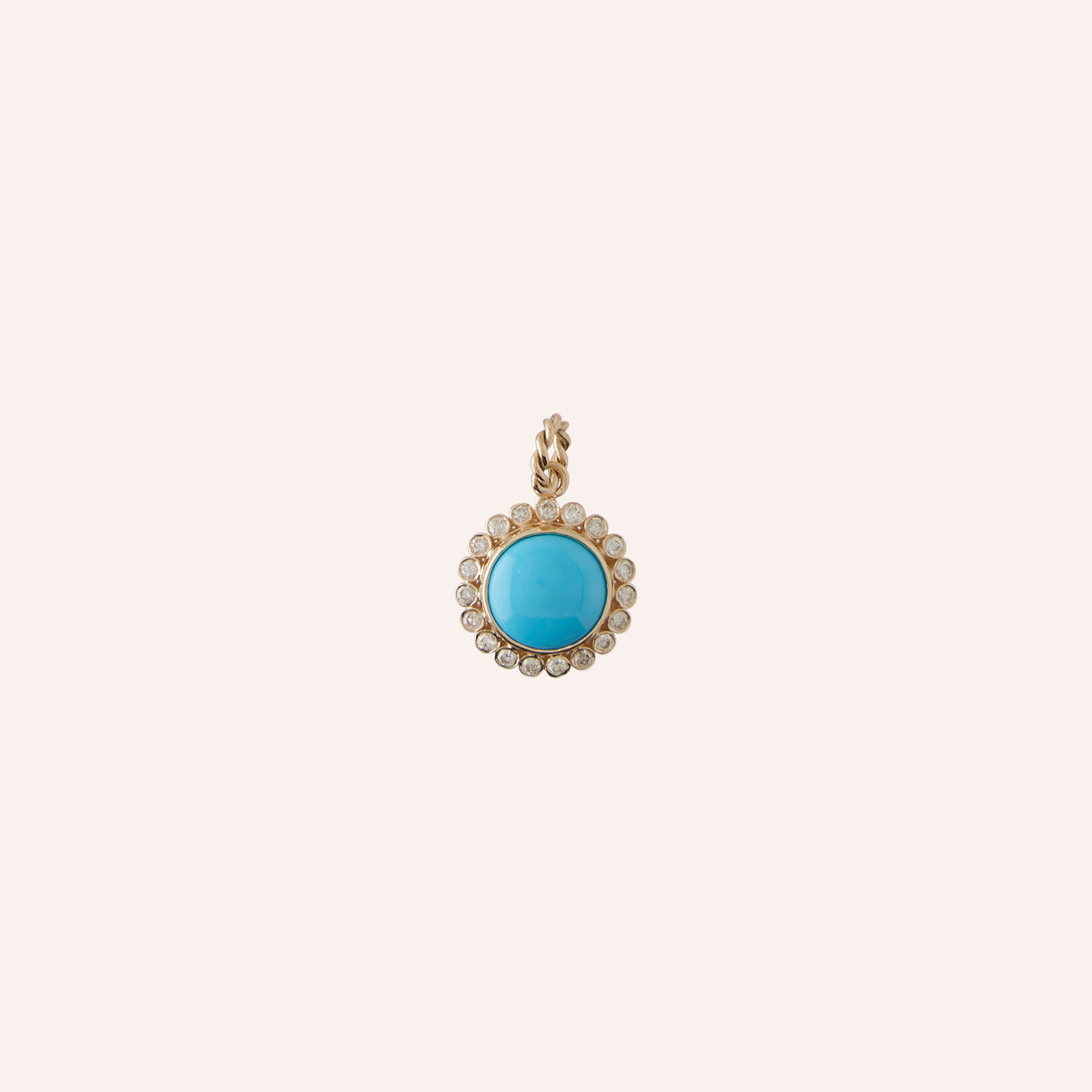14K Turquoise Round Diamond Cabochon Charm