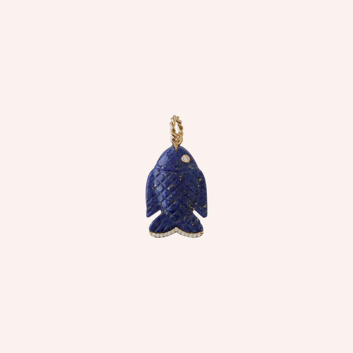 14K Blue Lapis & Diamond Carved Fish Charm