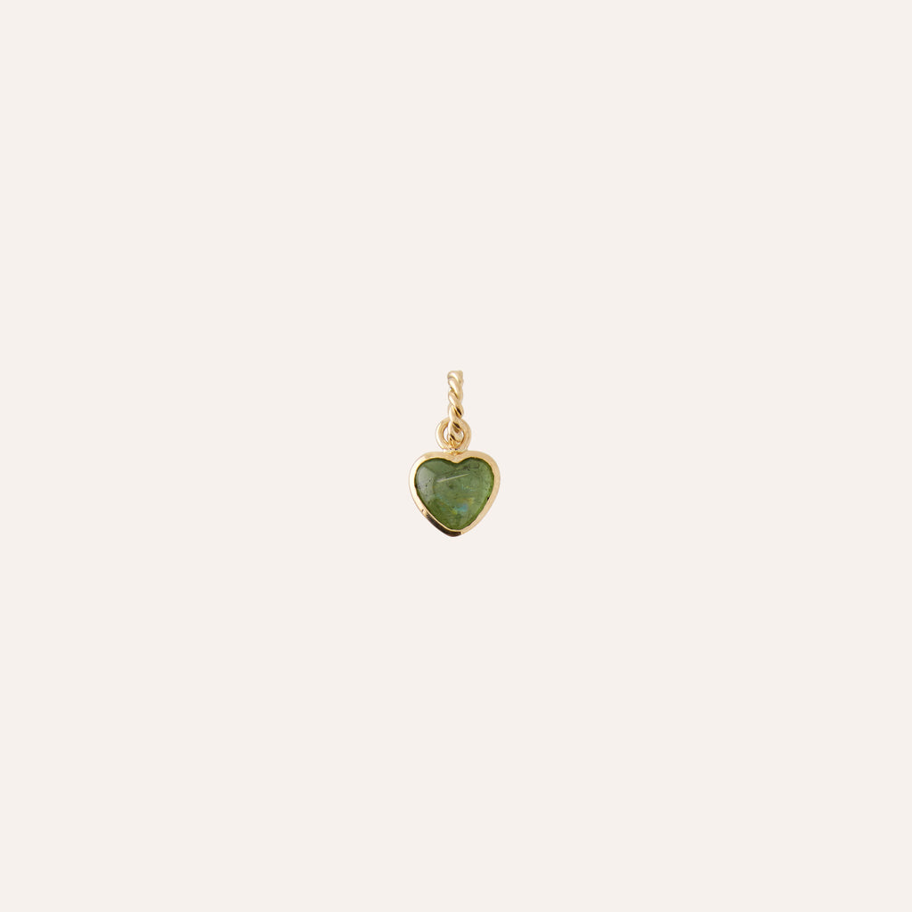 18K Small Green Tourmaline Heart Cabochon Charm