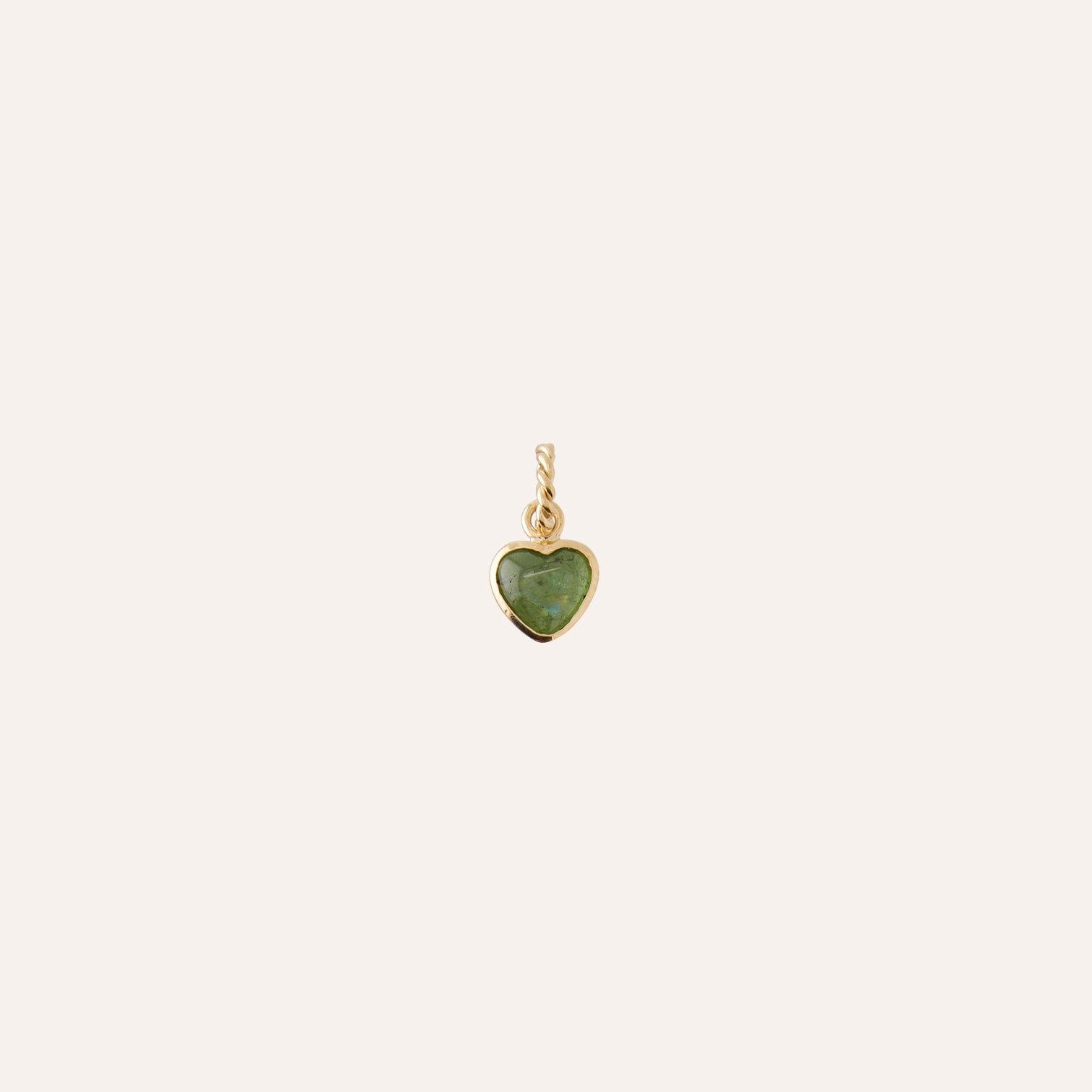 18K Small Green Tourmaline Heart Cabochon Charm