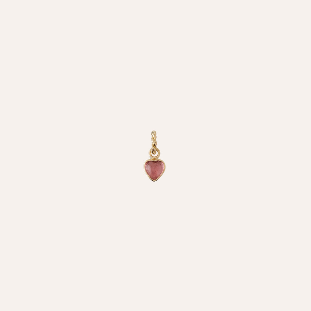 18K Extra Small Pink Tourmaline Heart Cabochon Charm