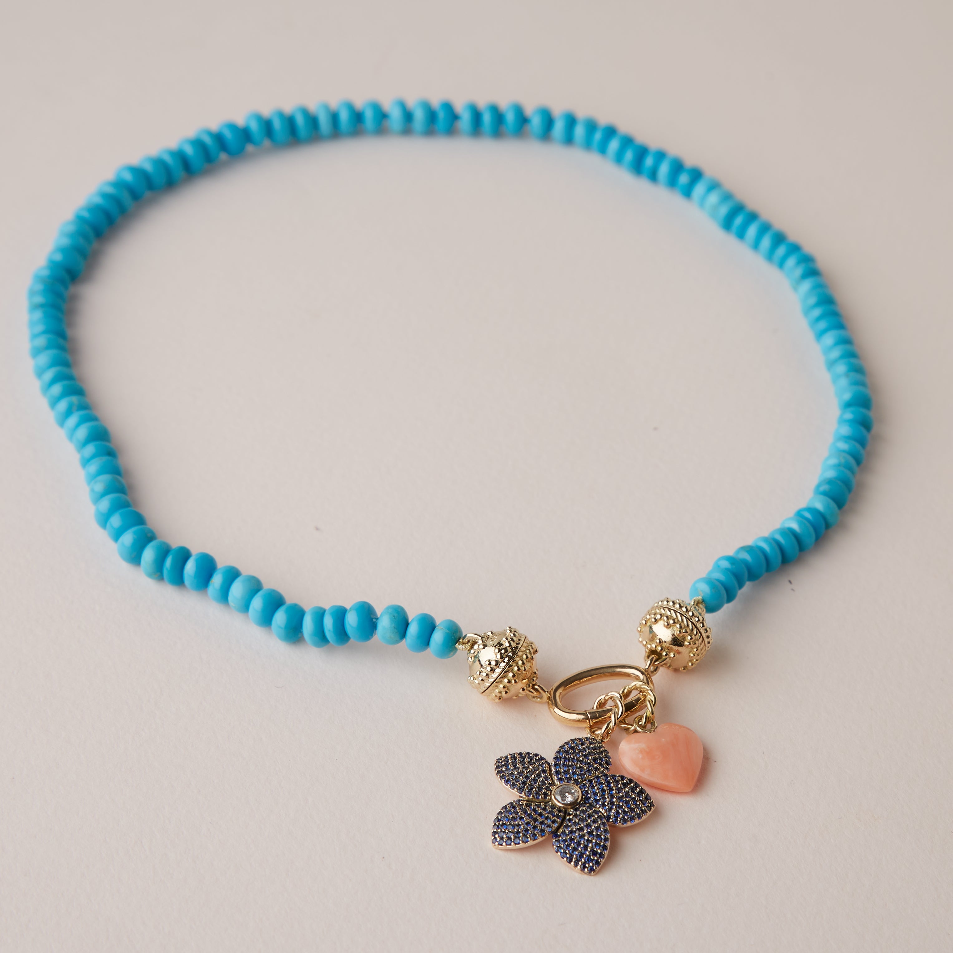 14K Diamond Blue Sapphire Flower Charm
