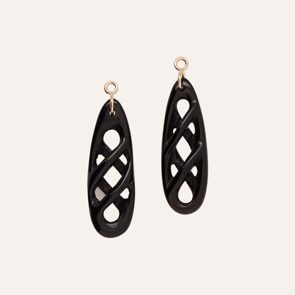 14K Carved Black Agate Drops