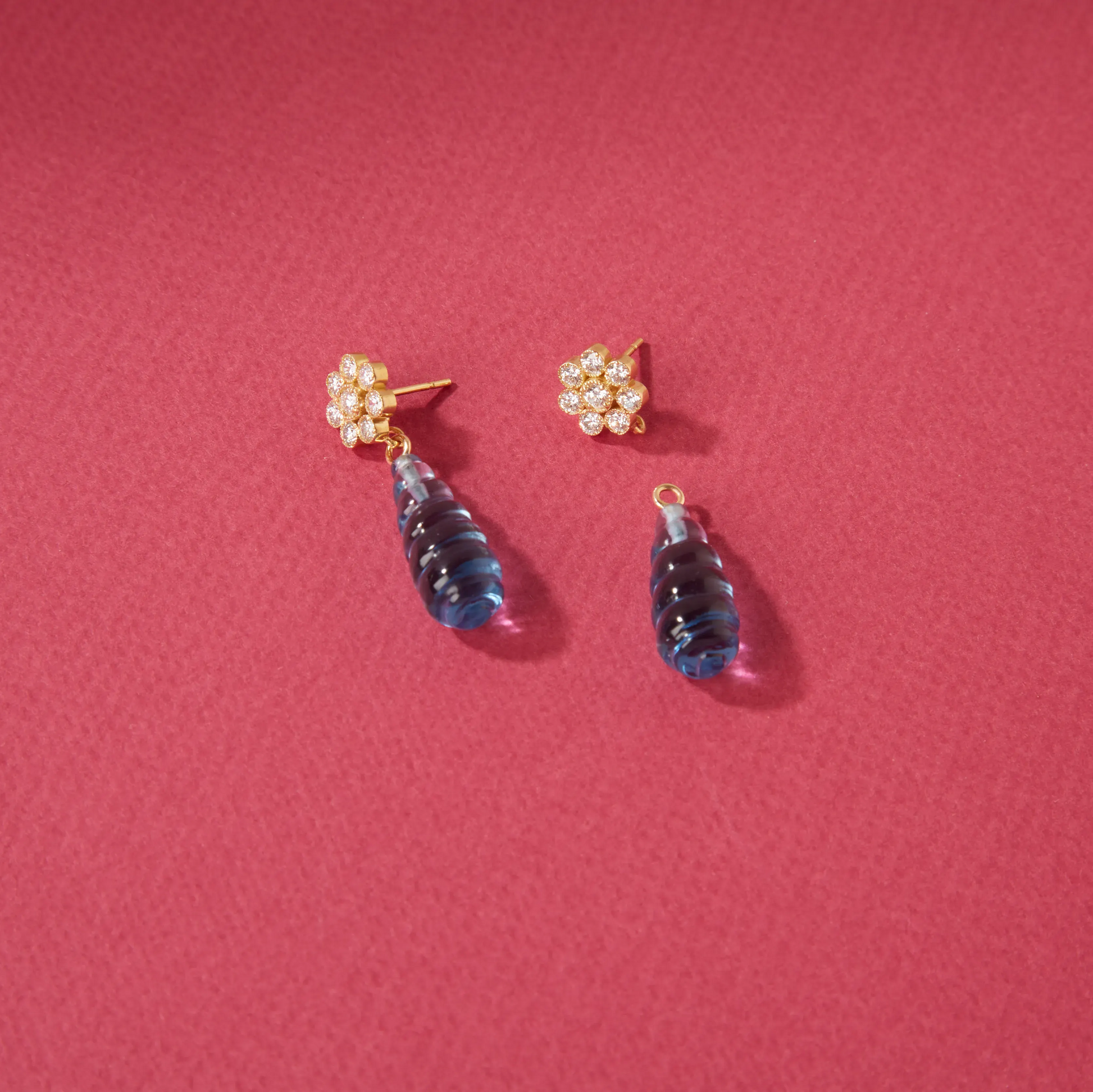 Blue Spiral Glass Earring Drops