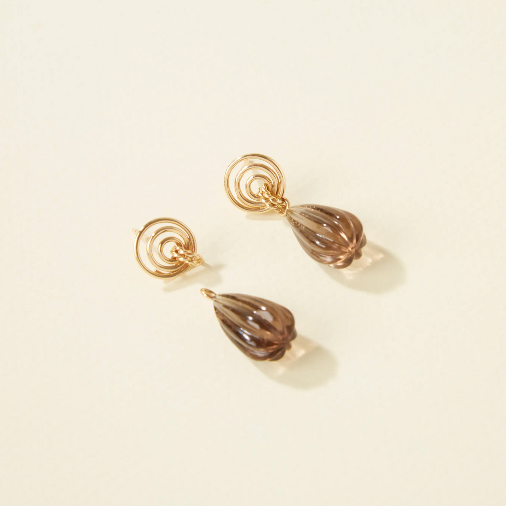 14K Smoky Quartz Teardrop Drops