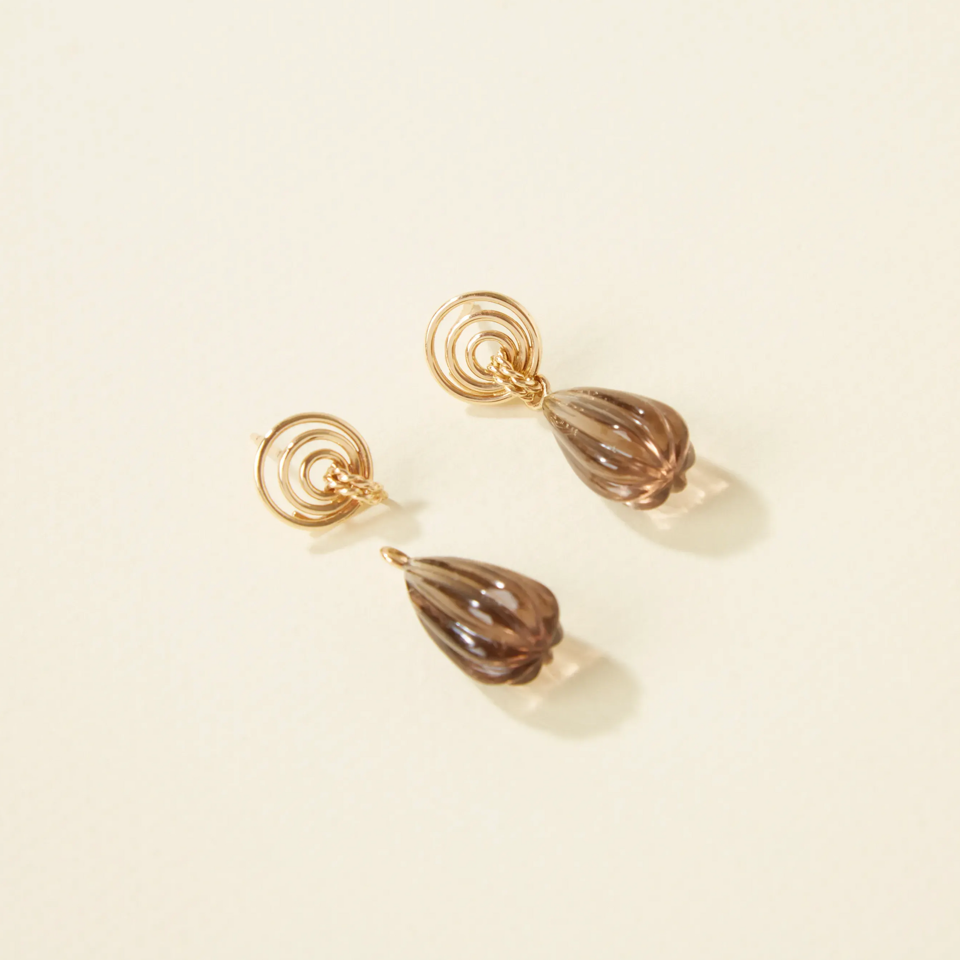 14K Smoky Quartz Teardrop Drops