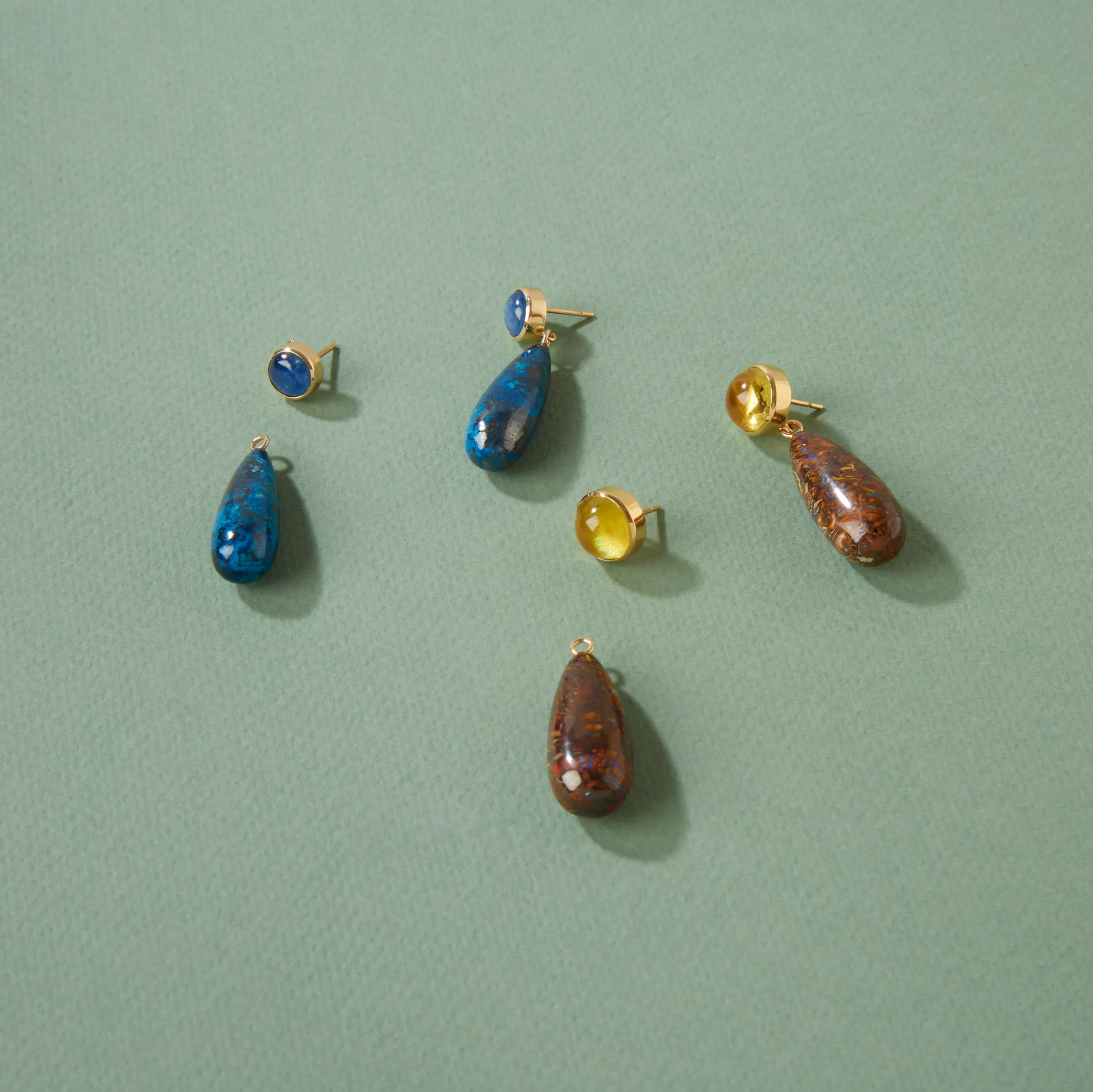 14K Brown Boulder Opal Long Teardrop Drops