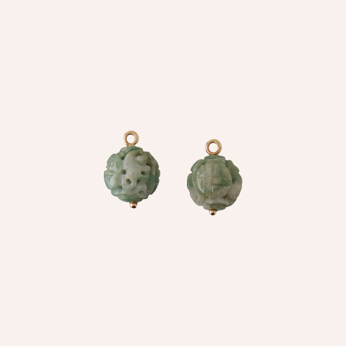 14K Green Jade Carved Drops