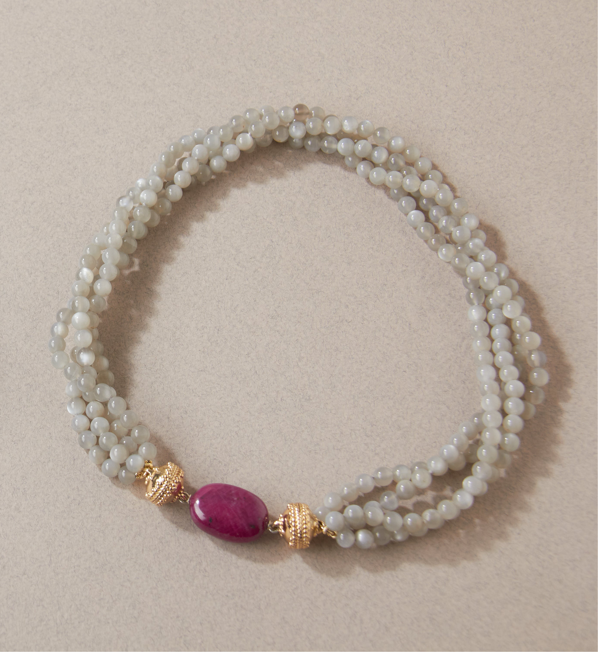 Victoire 6mm Gray Moonstone Multi-Strand Necklace