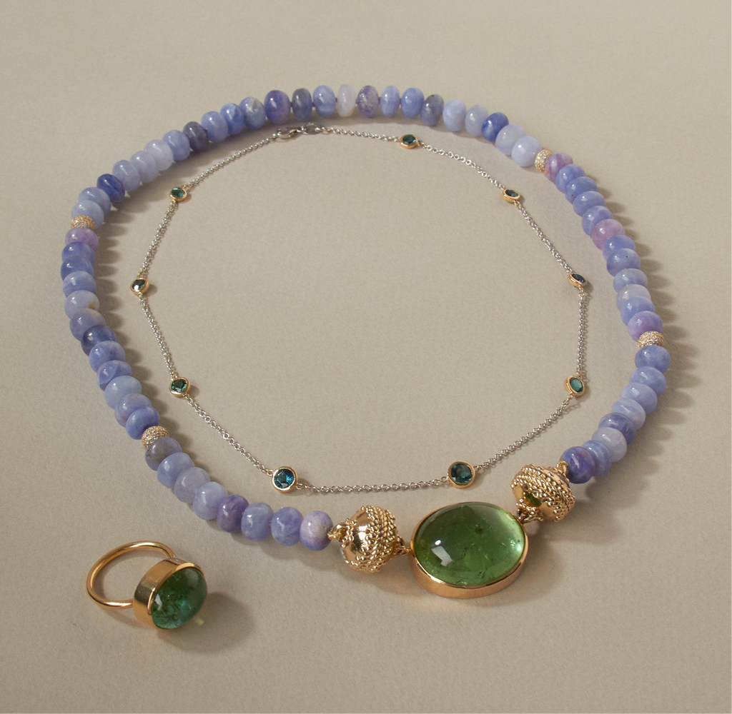 Color Changing Hackmanite with Diamond Peppercorn Necklace