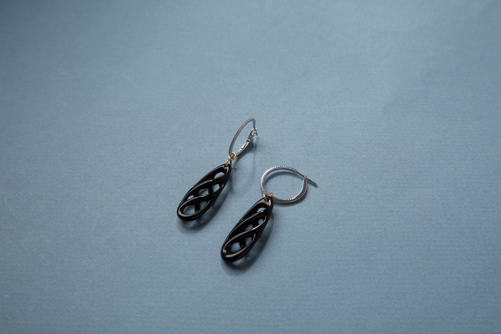 14K Carved Black Agate Drops