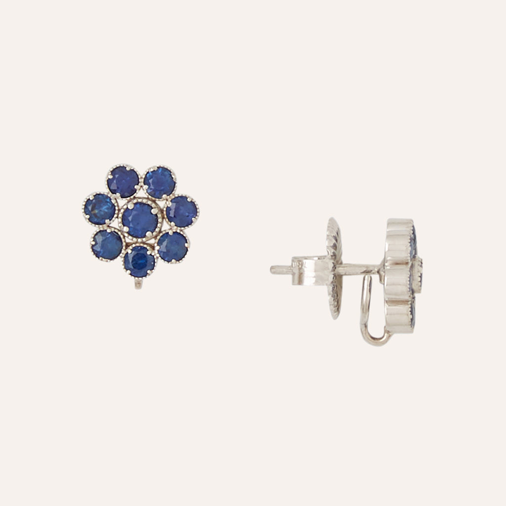 18K White Gold Mini Blossom Sapphire Earrings