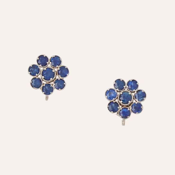 18K White Gold Mini Blossom Sapphire Earrings
