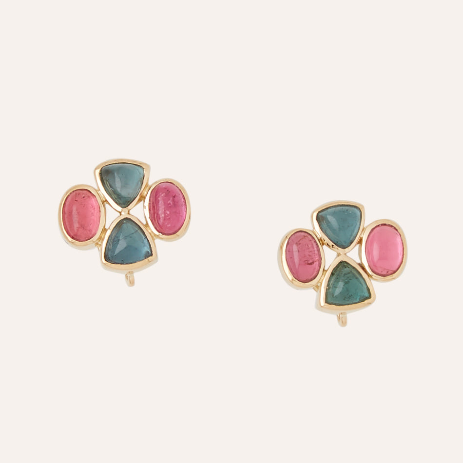Candy Pink & Teal Tourmaline Cluster Earrings