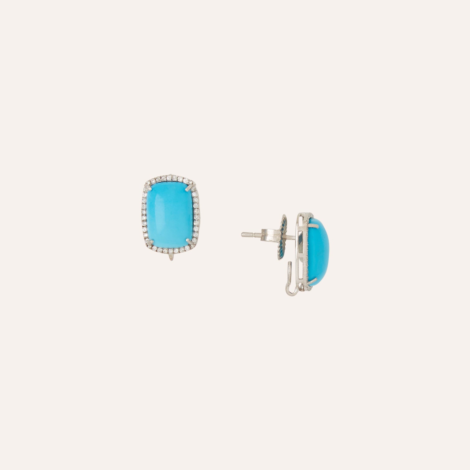 18K Sleeping Beauty Turquoise and Diamond 11x9mm Earrings