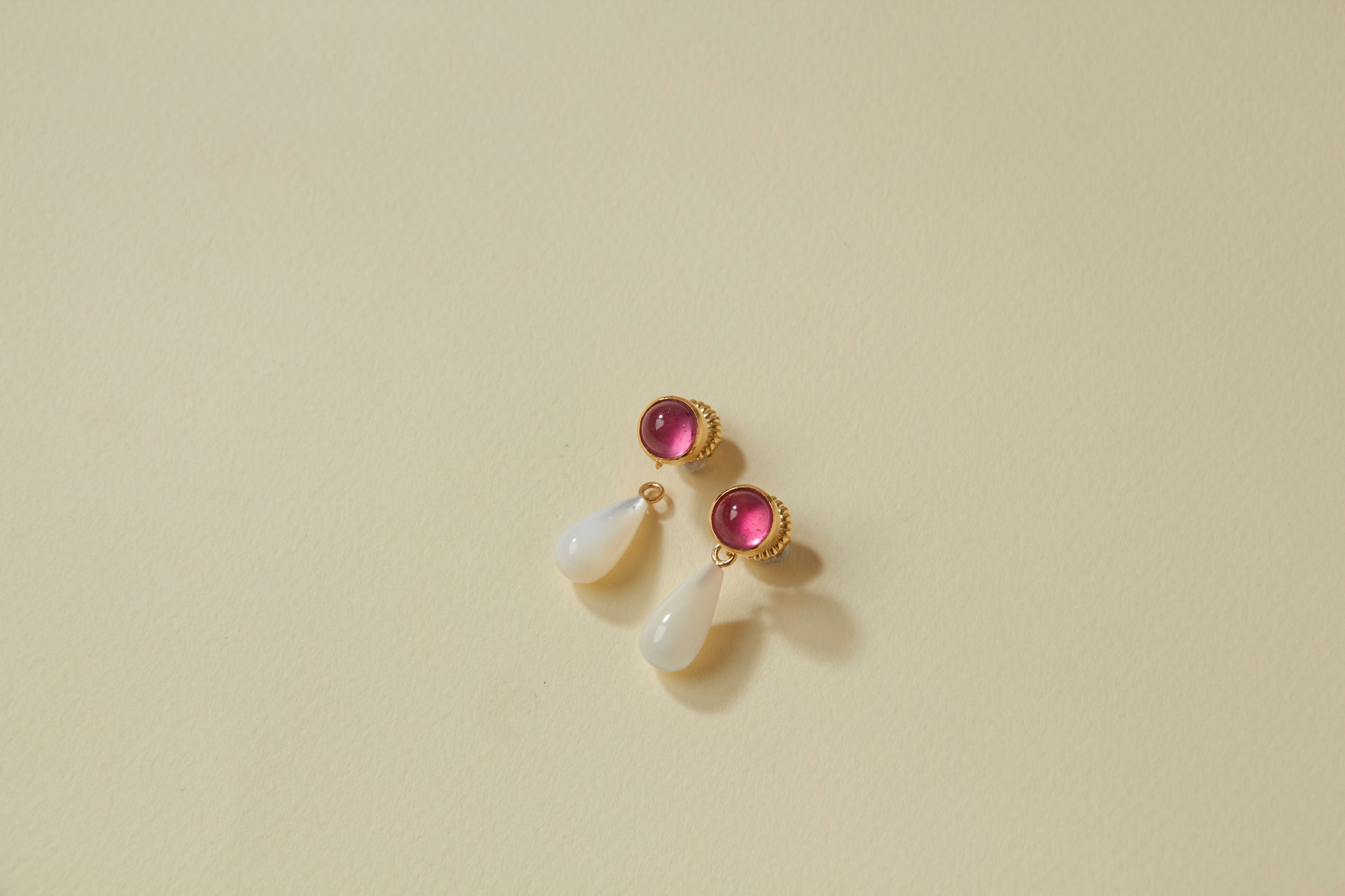 18K Candy Tourmaline Rubellite 8mm Cabochon Earrings