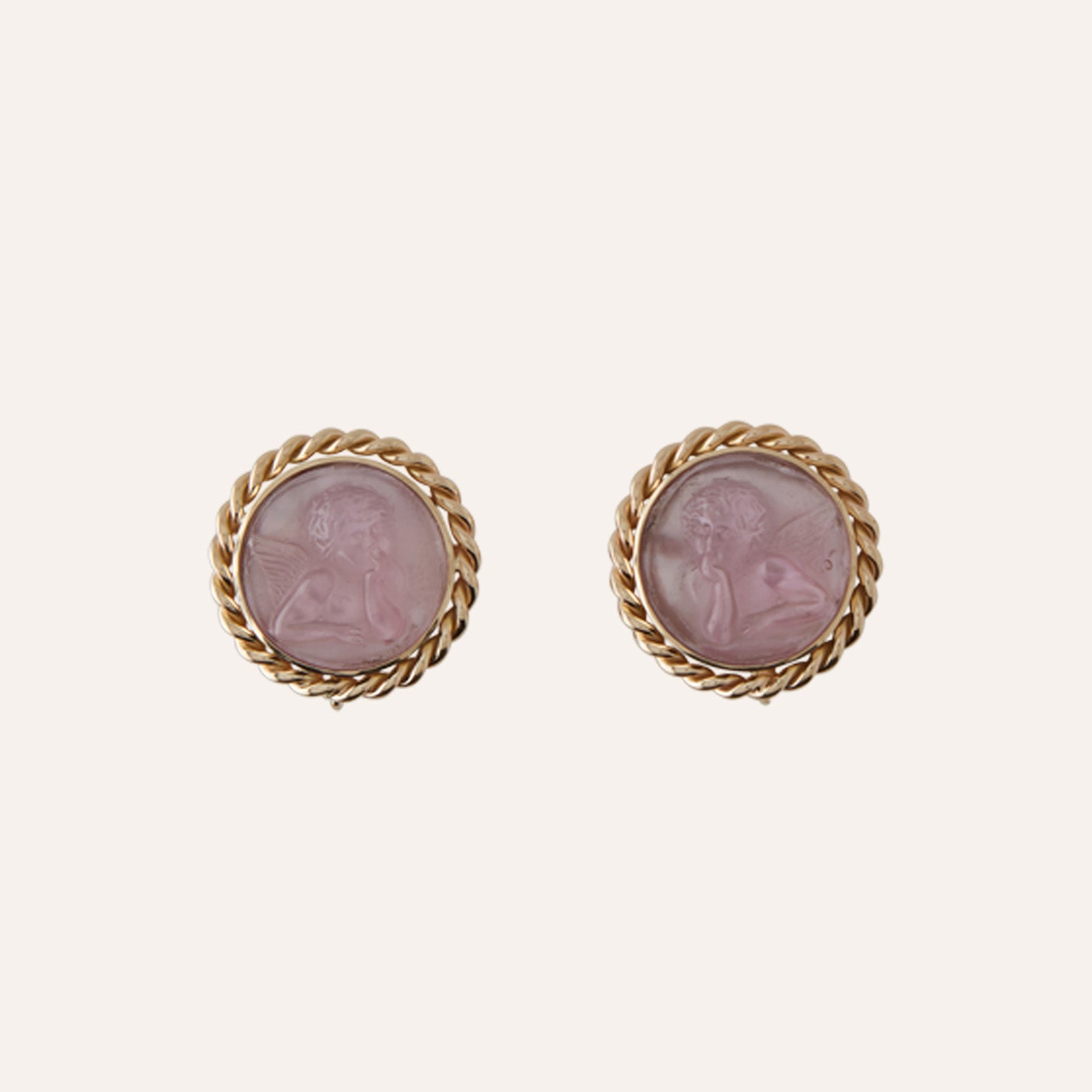 14K Signature Pink Cherub Italian Glass Earrings