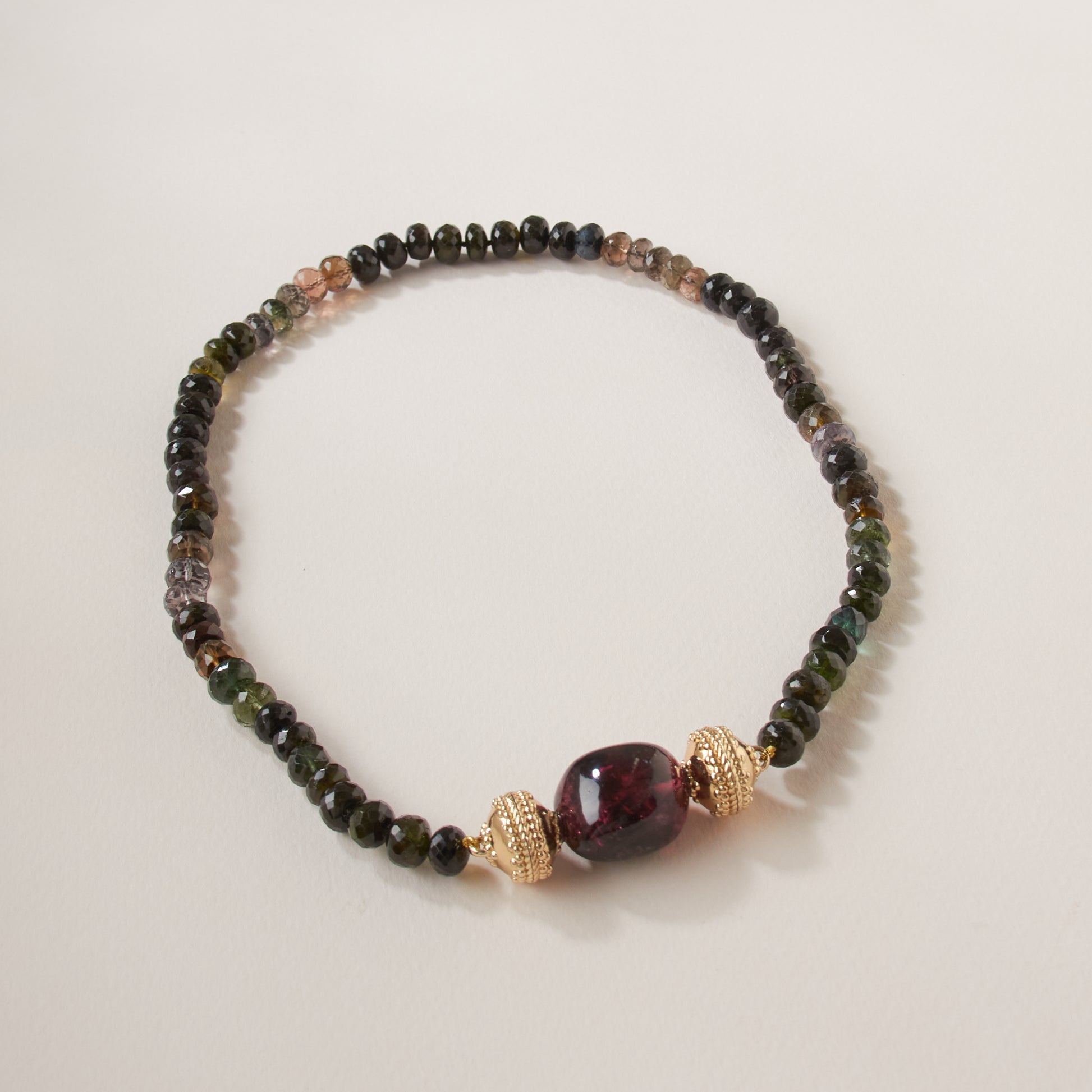 Dark Green Multicolor Tourmaline Rondelle Necklace