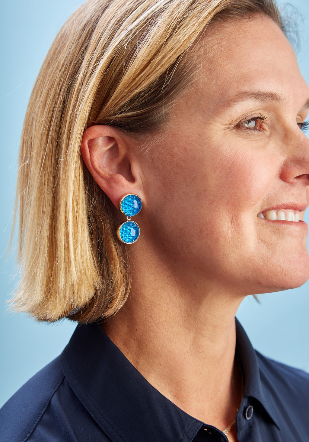 Vintage Blue Glass Reflector Earrings
