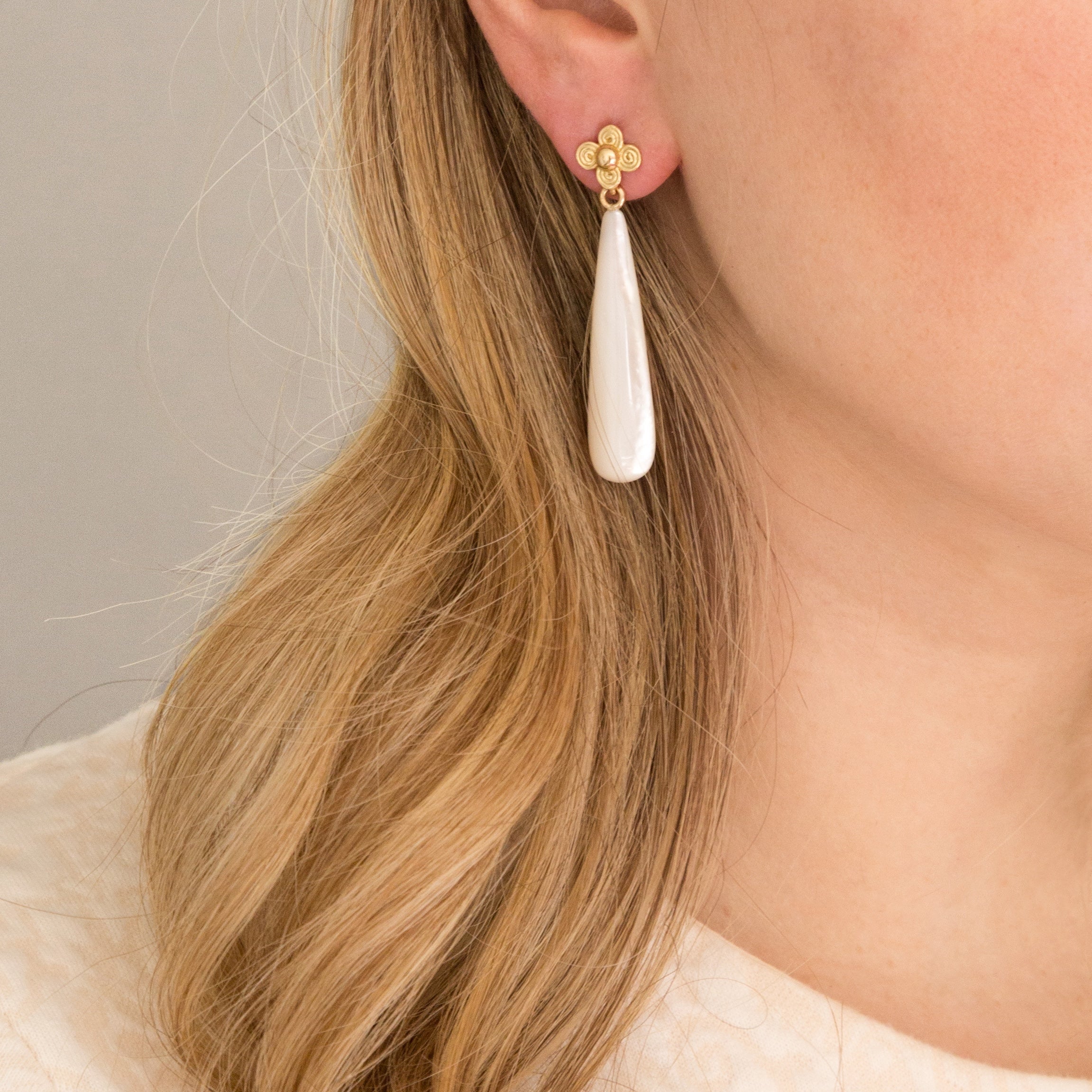 Mother of Pearl Long White 40mm Earring Drops