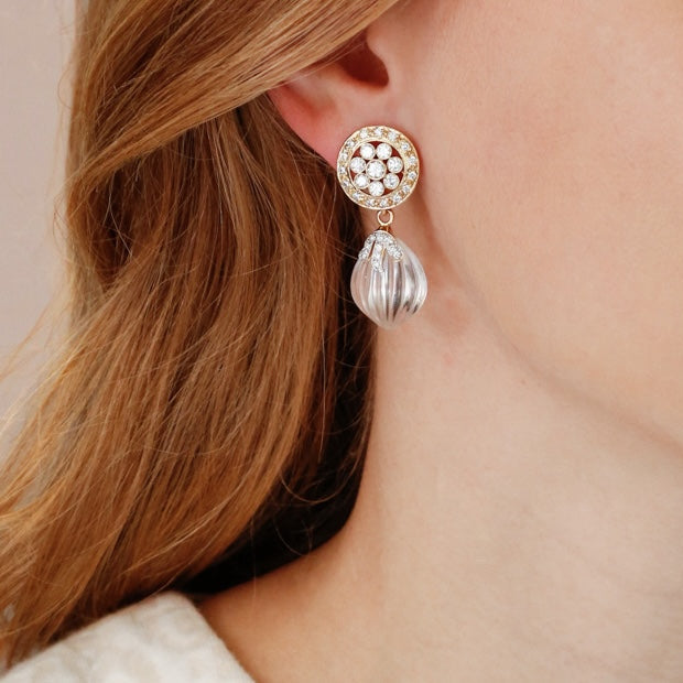 18K White Gold Large Blossom Earrings