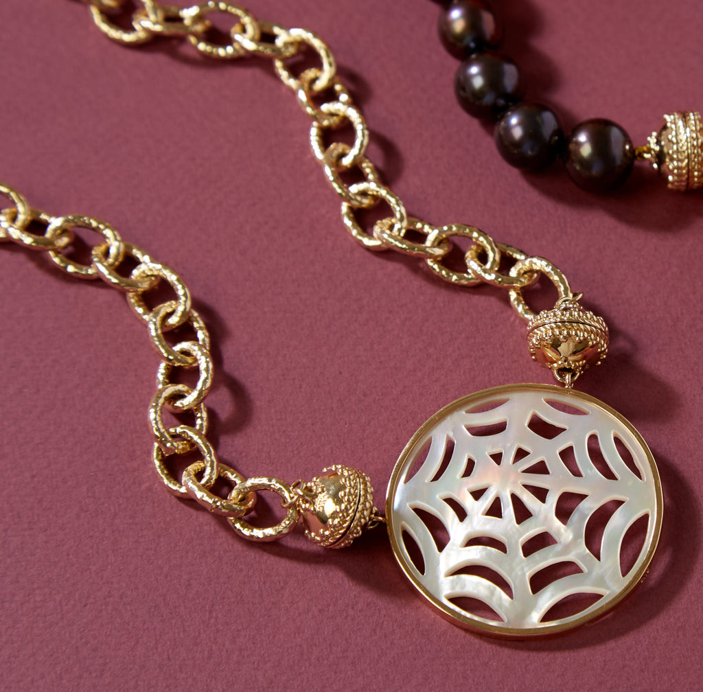 14K Mother of Pearl Spider Web Centerpiece