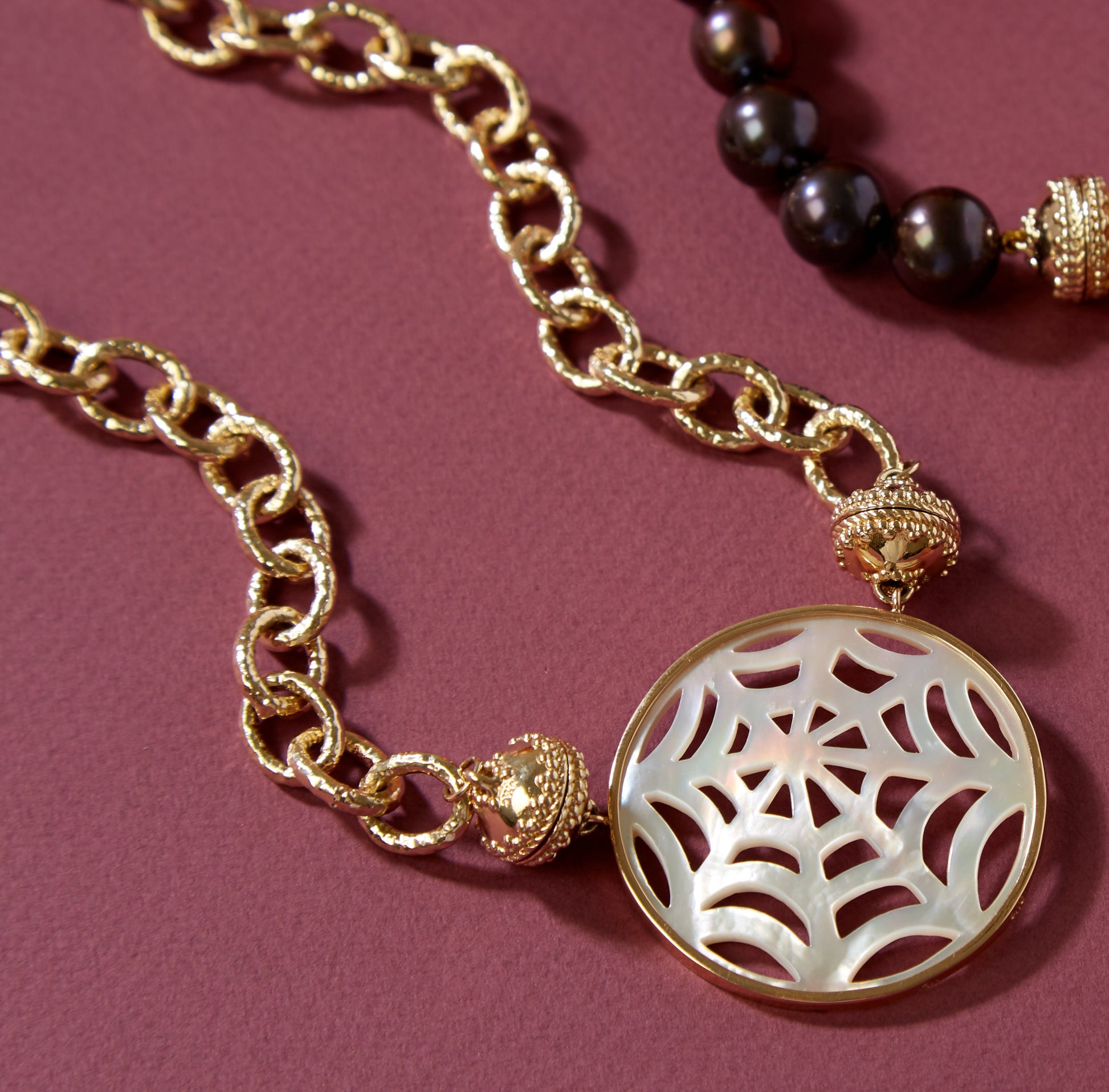 14K Mother of Pearl Spider Web Centerpiece
