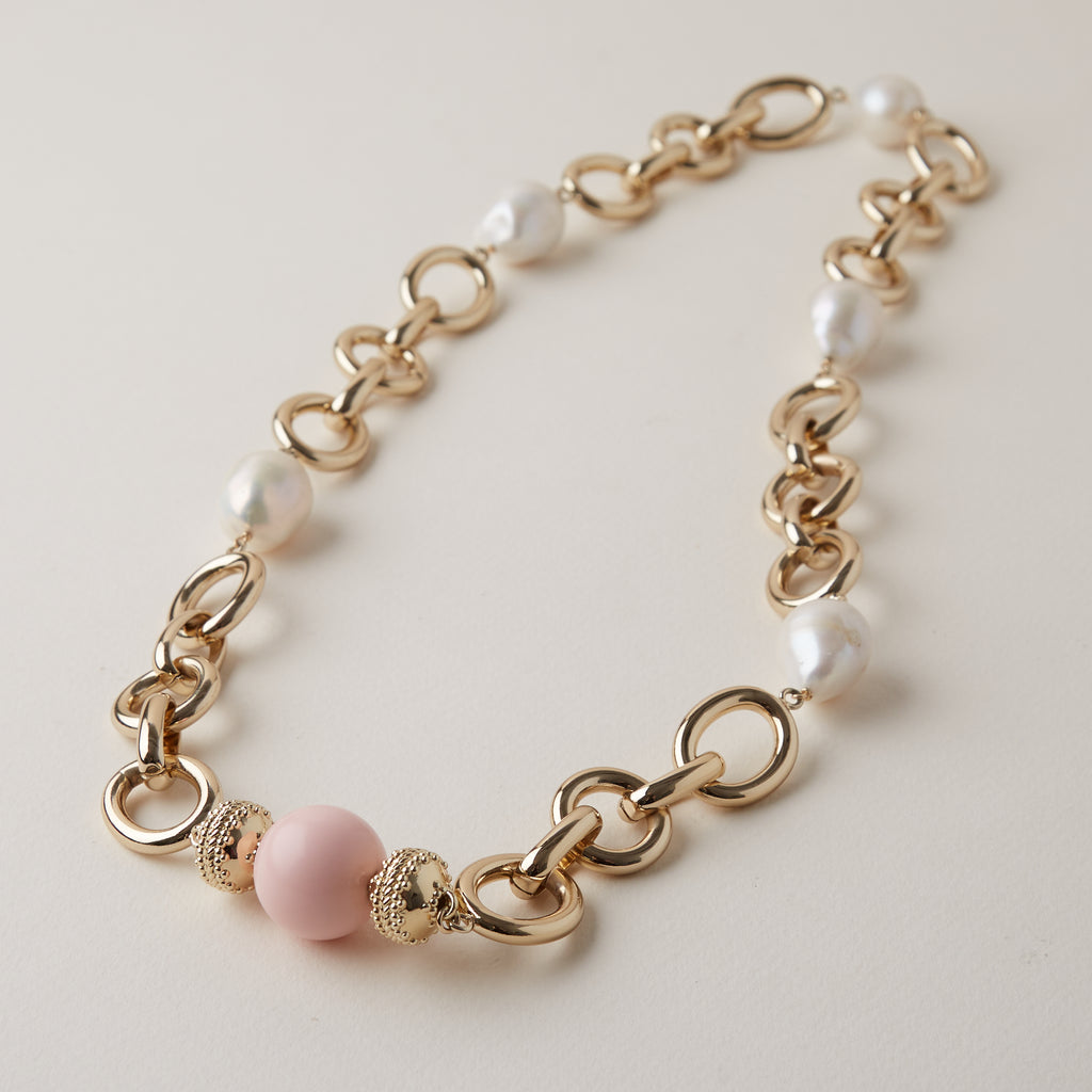 Gold Coast Necklace 2.0 with Freshwater White Baroque Pearls