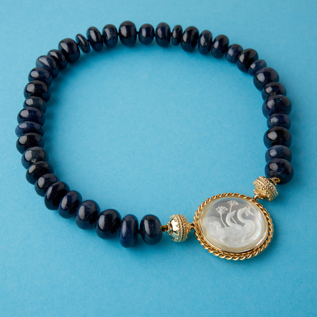 Dark Blue Sapphire Graduated Rondelle Necklace