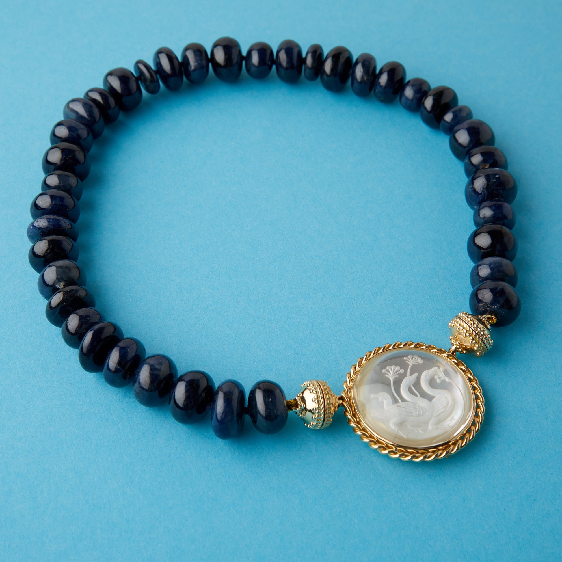 Dark Blue Sapphire Graduated Rondelle Necklace