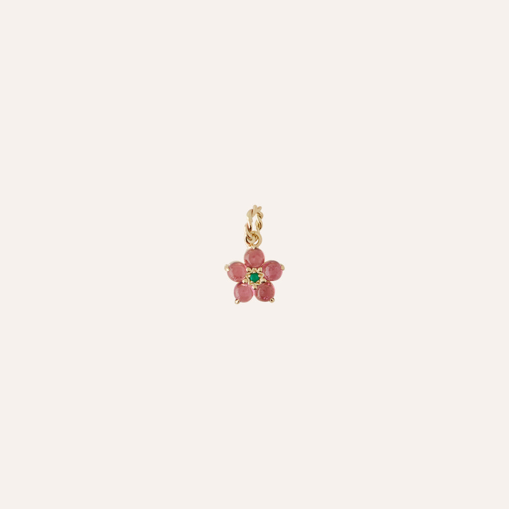 14K Pink Tourmaline Emerald Flower Charm