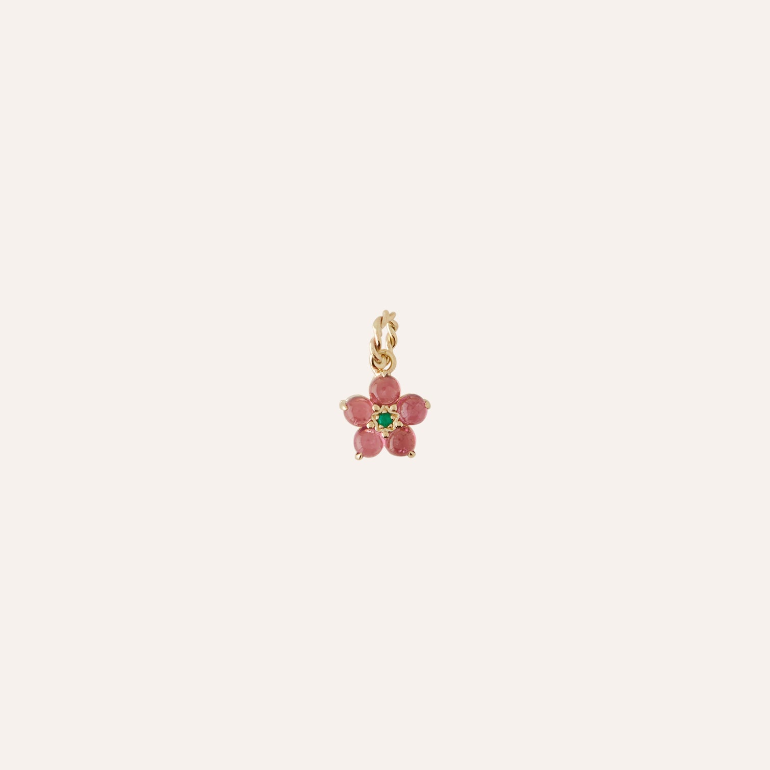14K Pink Tourmaline Emerald Flower Charm