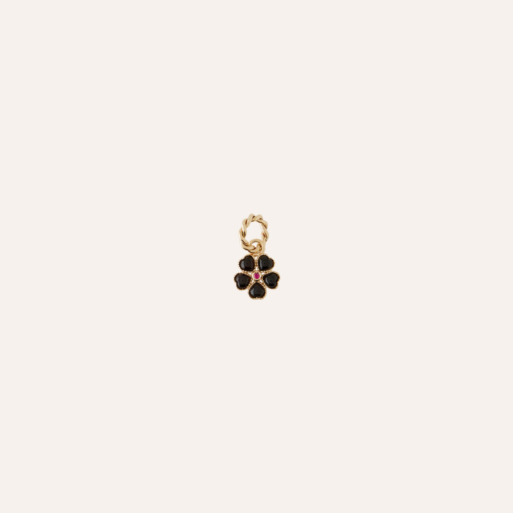 14K Black Onyx Ruby Flower Charm