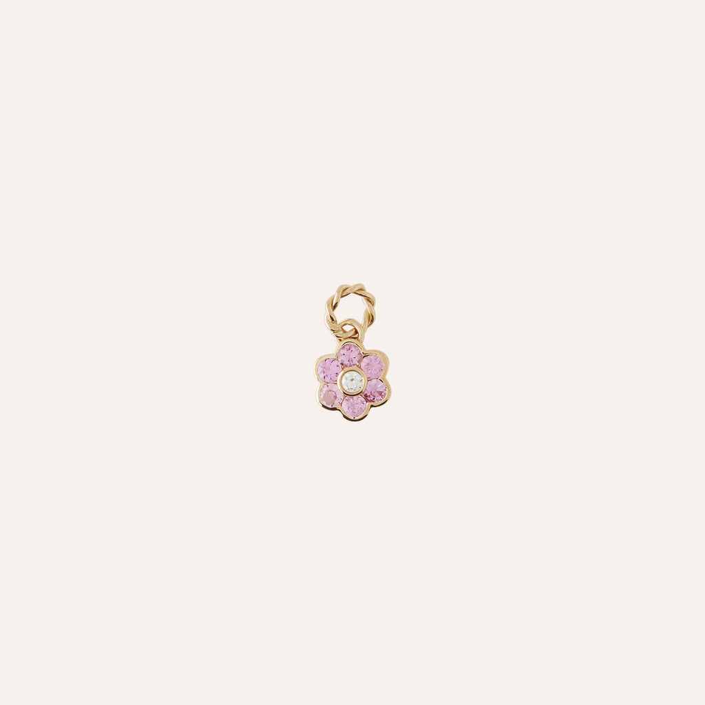 14K Diamond Pink Sapphire Flower Charm