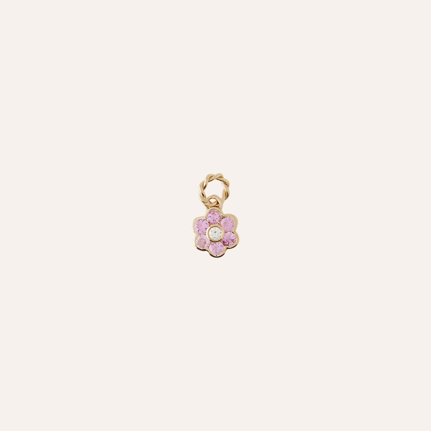 14K Diamond Pink Sapphire Flower Charm