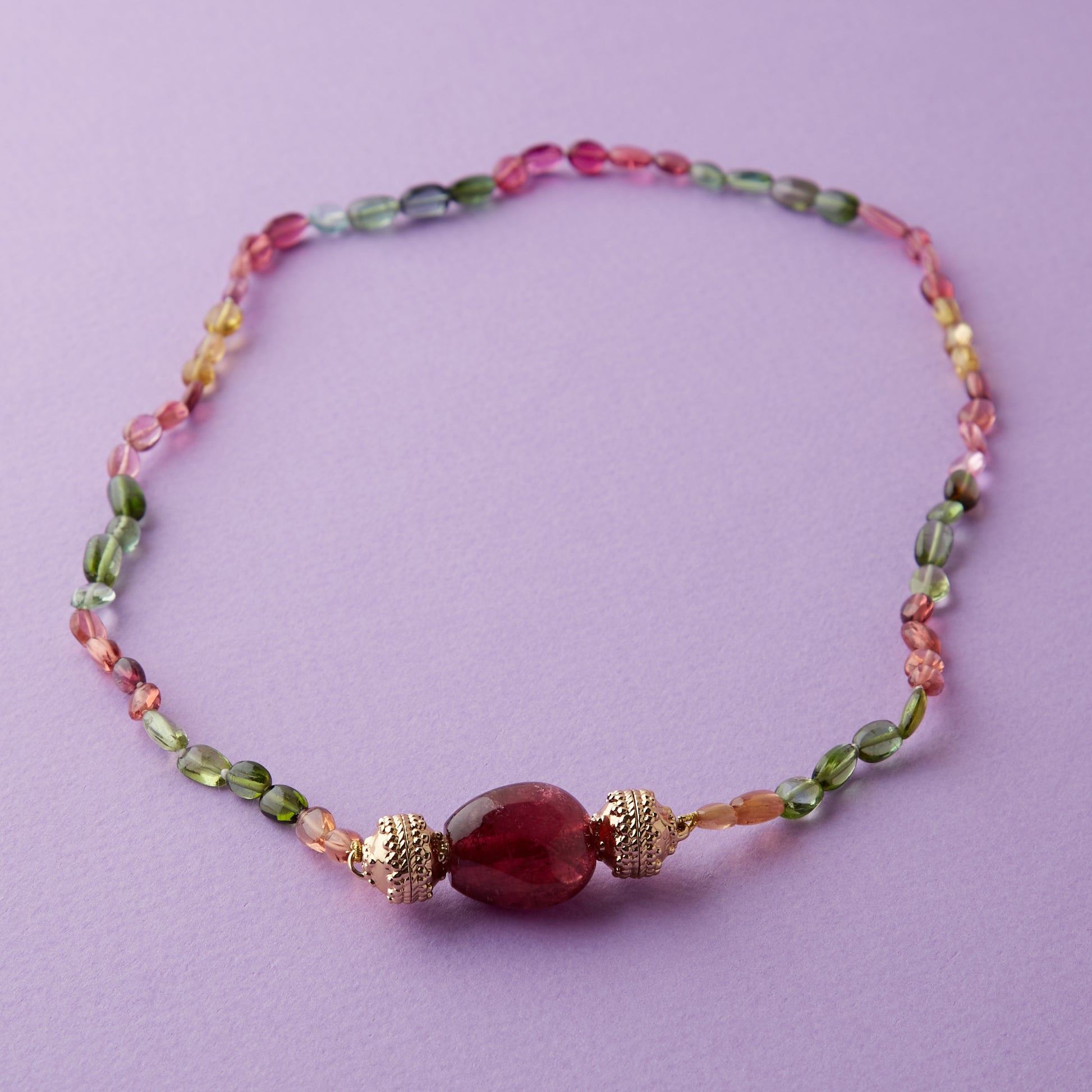 Helen Watermelon Tourmaline Beaded Mini Necklace
