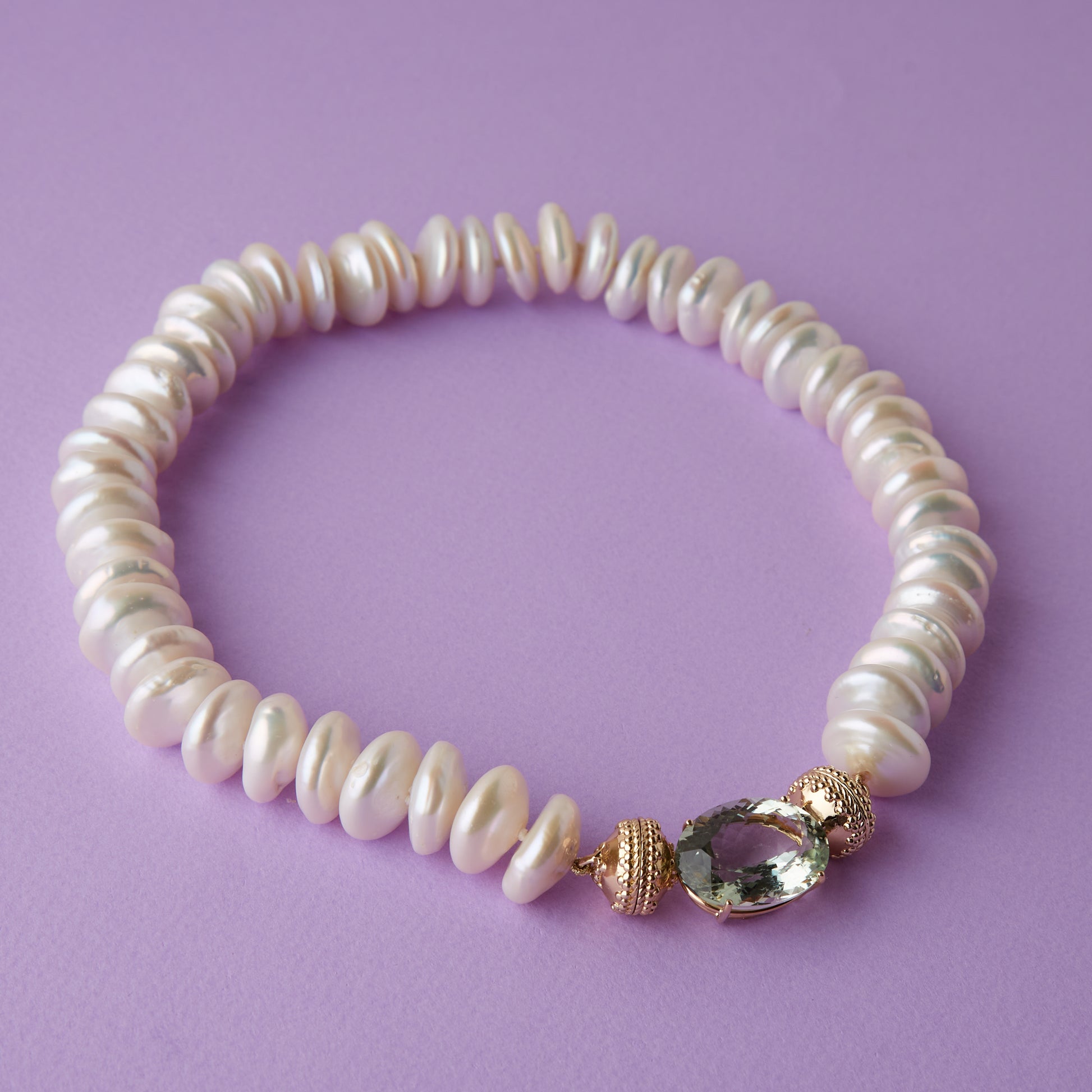 Rondelle White Coin Pearl Necklace