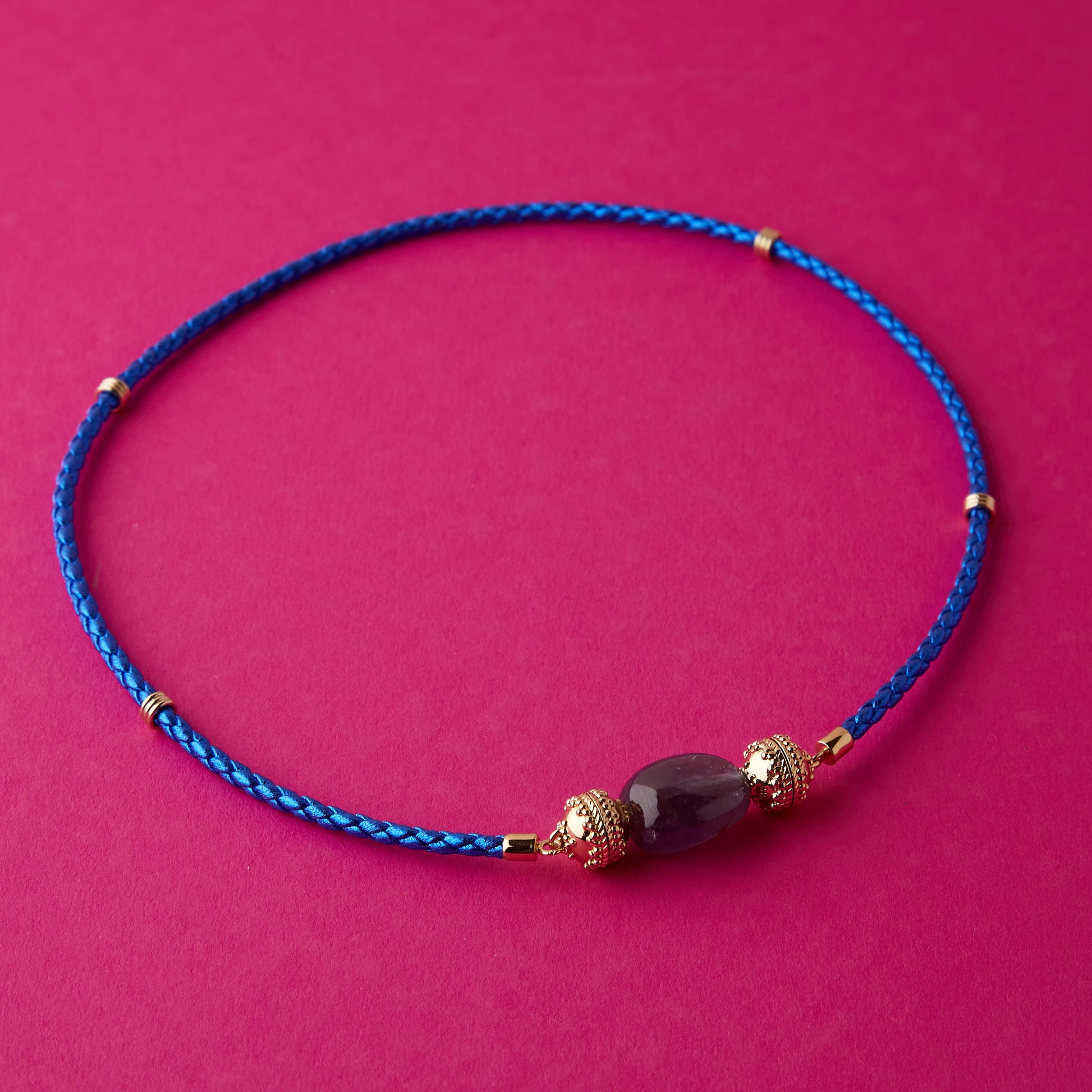 Aspen Braided Leather Metallic Blue Mini Necklace