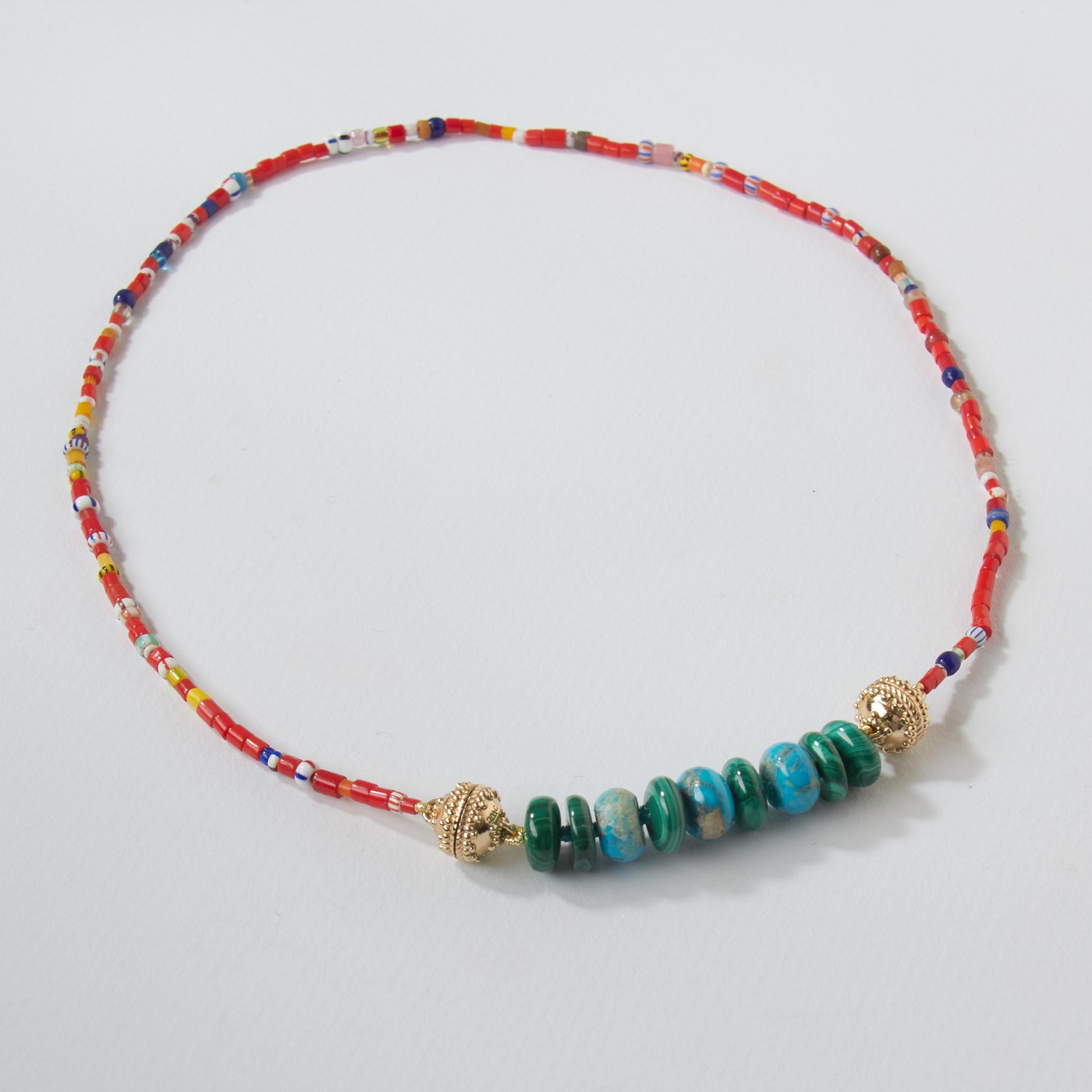 Red and Multicolor Glass Beaded Mini Necklace