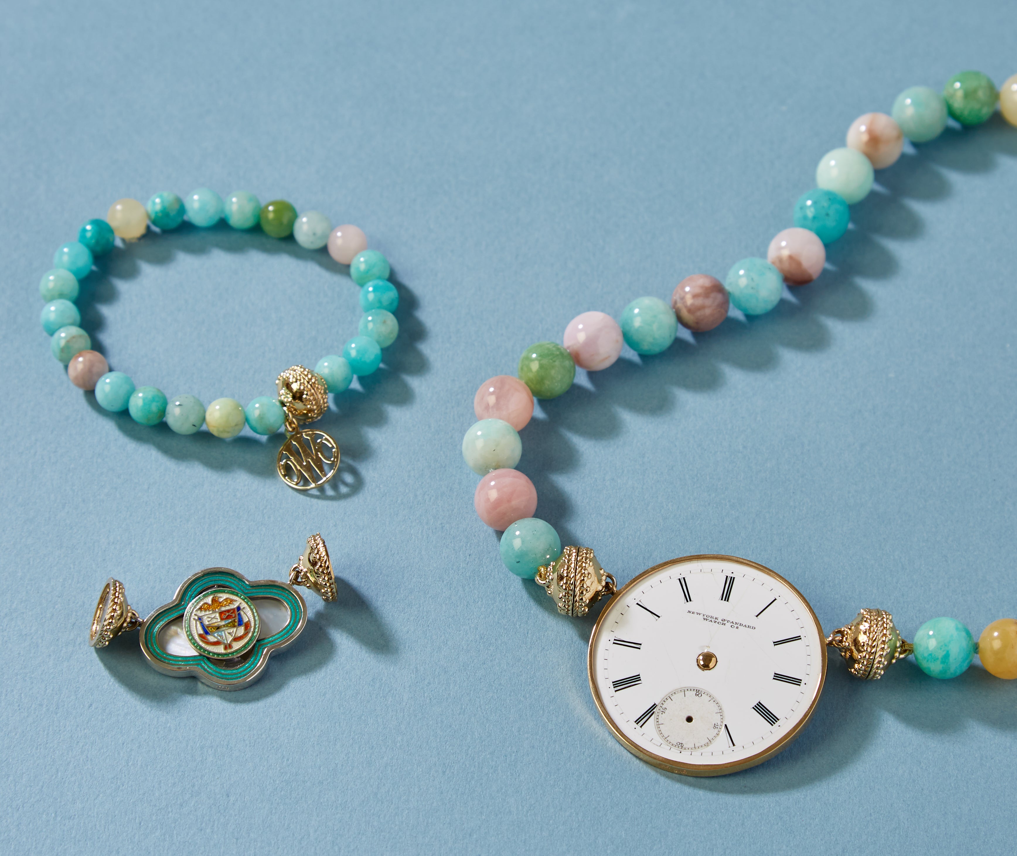 Victoire Amazonite, Kunzite, and Aquamarine 12mm Necklace