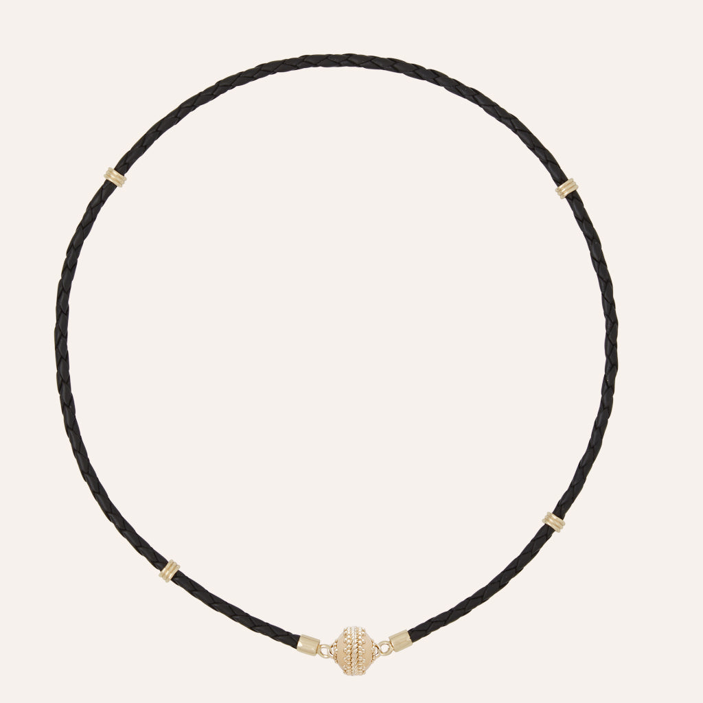 Aspen Black Braided Leather Mini Necklace