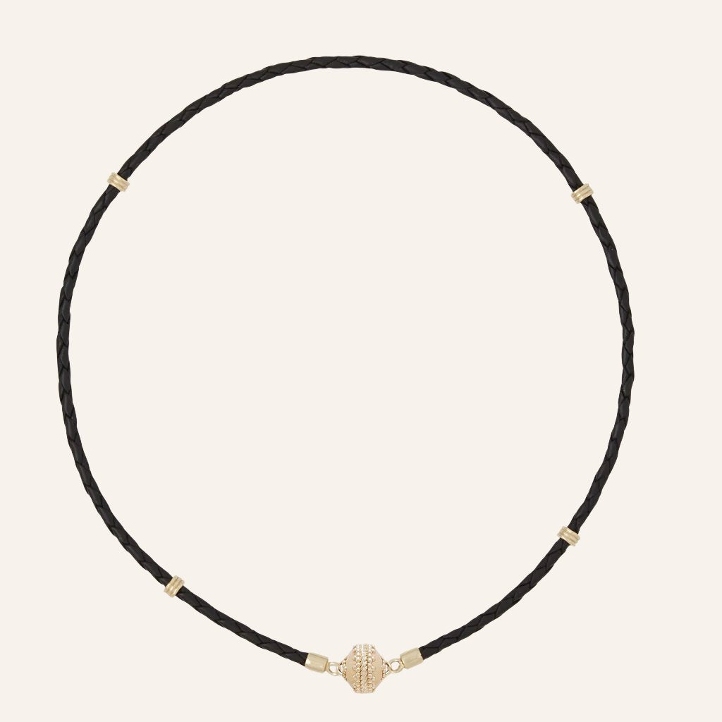 Custom Aspen Black Braided Leather Mini Necklace 15"