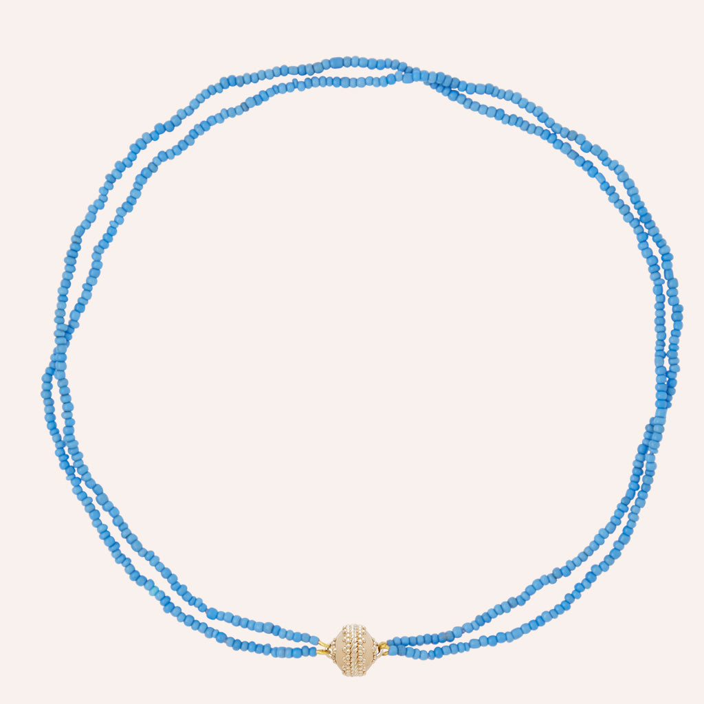 Emily Oxford Blue Seed Glass Double Strand Mini Necklace