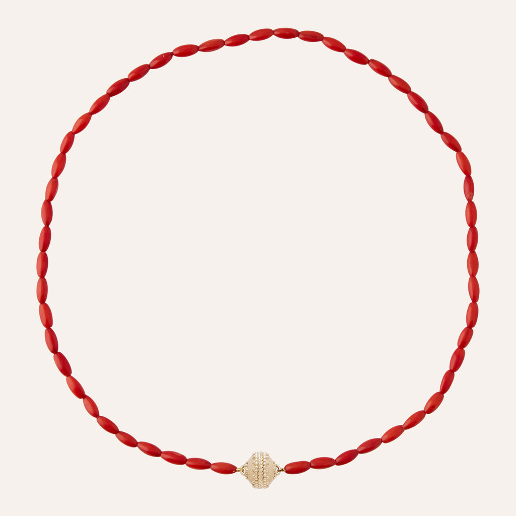 Red Dyed Rice Bamboo Mini Necklace