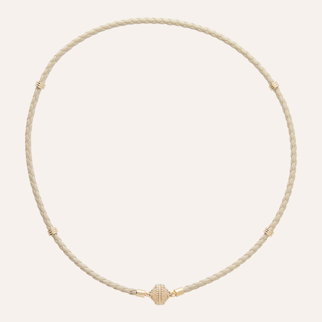 Aspen Braided Leather Beige Mini Necklace